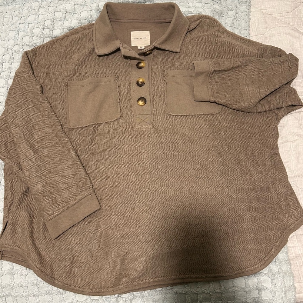 American Eagle Brown Button Polo Sweatshirt